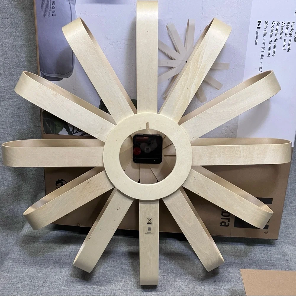 Umbra Ribbonwood Modern Wall Clock Natural Wood Color Silent Quartz Movement NIB